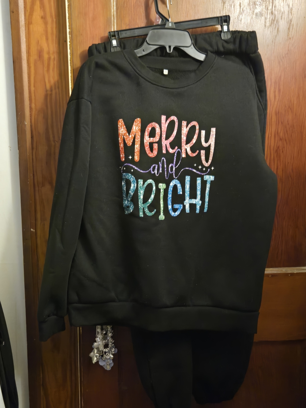 Merry and Bright Black Graphic Sweatshirt And Pants